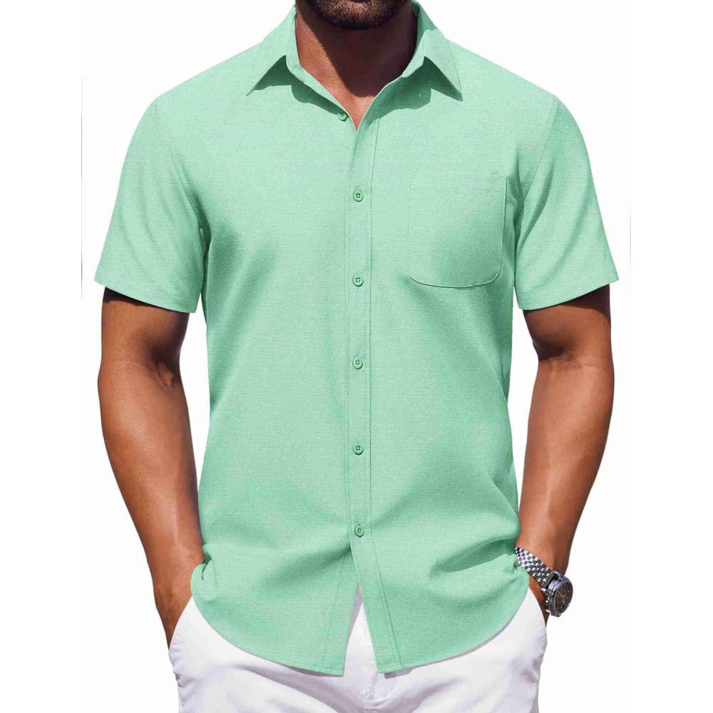 imageCOOFANDY Mens Button Down Short Sleeve Shirt Casual Dress Shirt Untucked Summer Shirts with PocketMint Green