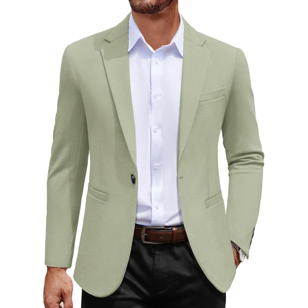 imageCOOFANDY Mens Casual Blazer Jacket One Button Suit Jackets Lightweight Knit Sport CoatGreen