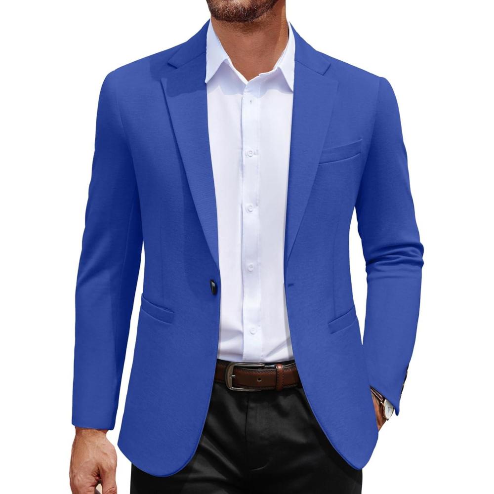 imageCOOFANDY Mens Casual Blazer Jacket One Button Suit Jackets Lightweight Knit Sport CoatRoyal Blue