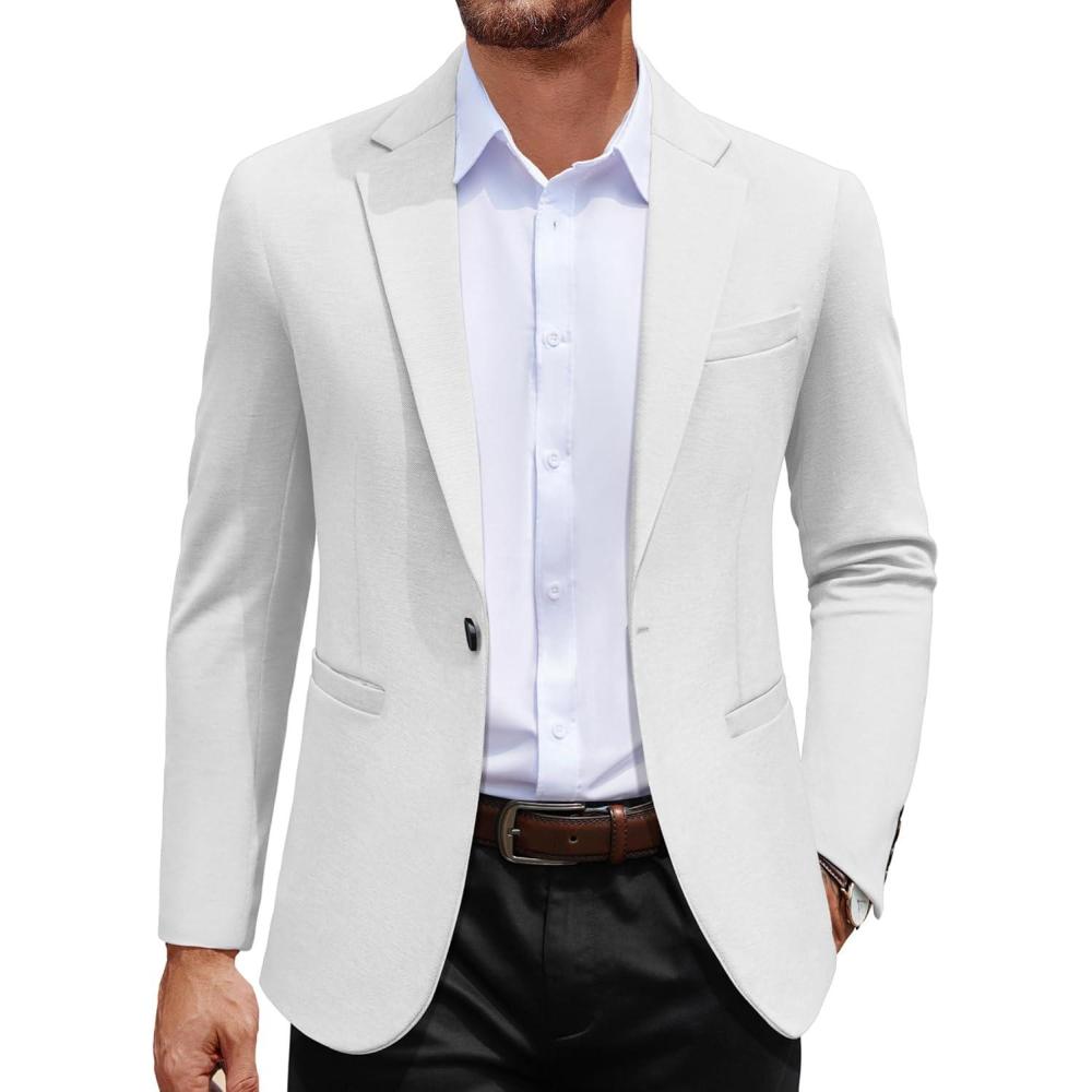 imageCOOFANDY Mens Casual Blazer Jacket One Button Suit Jackets Lightweight Knit Sport CoatWhite