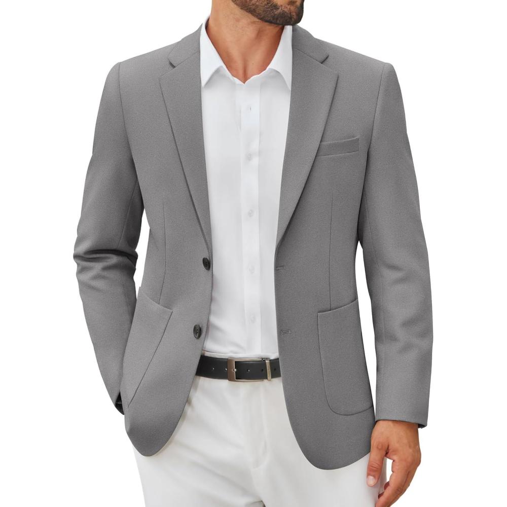 imageCOOFANDY Mens Casual Blazer Jacket Slim Fit Two Button Suit Jackets Lightweight Knit Sport CoatGrey