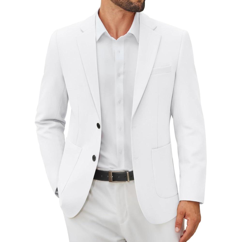 imageCOOFANDY Mens Casual Blazer Jacket Slim Fit Two Button Suit Jackets Lightweight Knit Sport CoatWhite