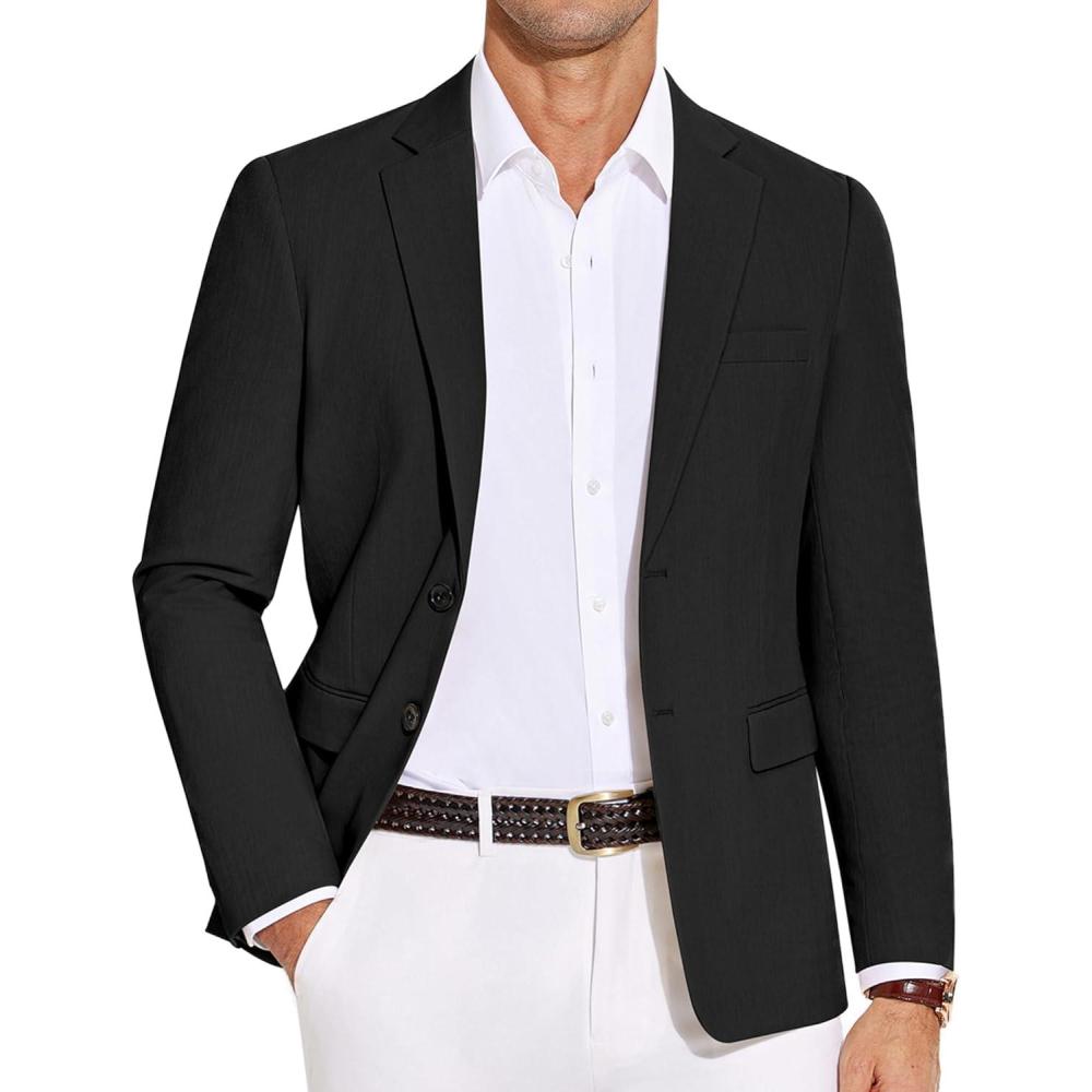 imageCOOFANDY Mens Casual Blazer Lightweight Slim Fit Suit Jacket Two Button Cotton Sport CoatsBlack