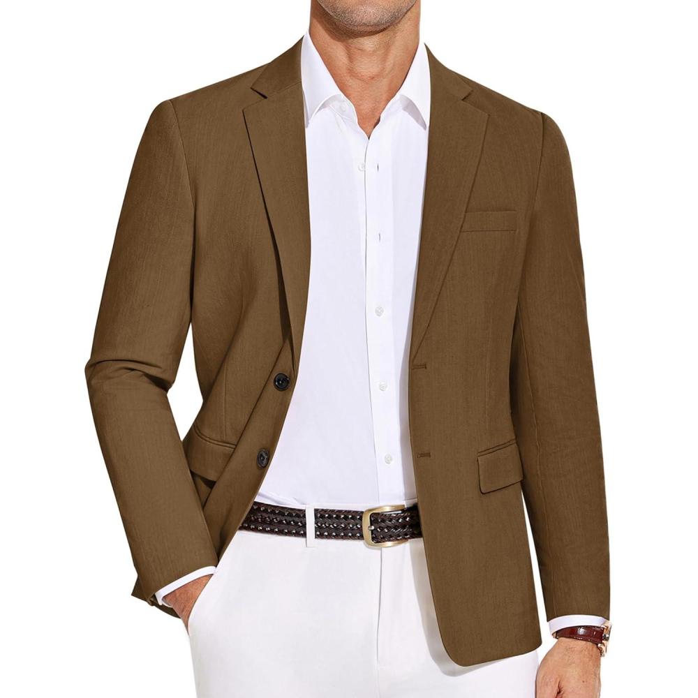 imageCOOFANDY Mens Casual Blazer Lightweight Slim Fit Suit Jacket Two Button Cotton Sport CoatsLight Brown