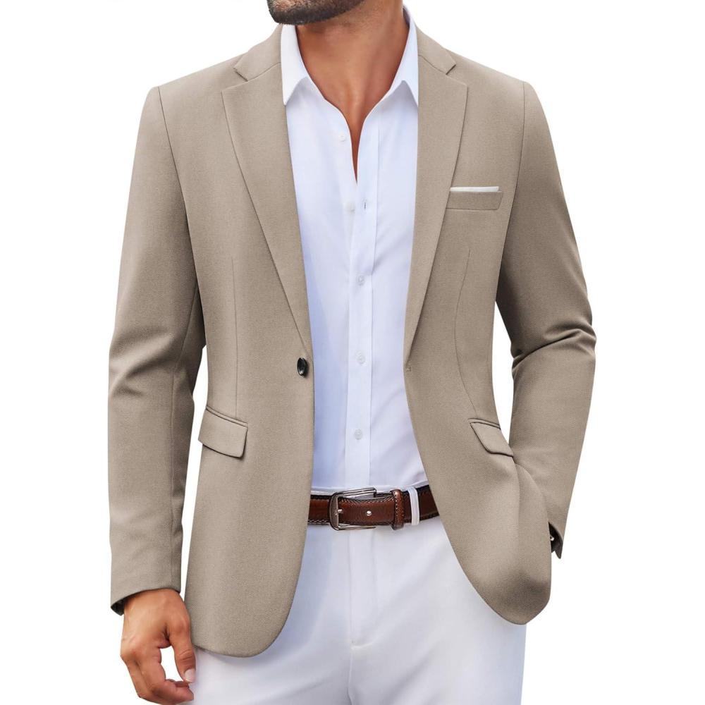 imageCOOFANDY Mens Casual Blazer One Button Sport Coats Lightweight Suit JacketKhaki