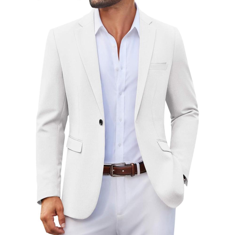 imageCOOFANDY Mens Casual Blazer One Button Sport Coats Lightweight Suit JacketWhite