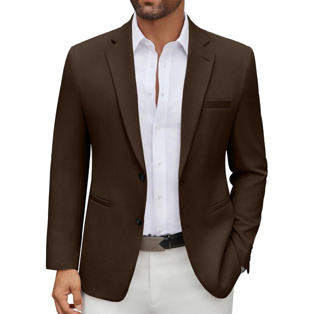 imageCOOFANDY Mens Casual Blazer Regular Fit Lightweight Two Button Sport Coat Suit JacketBrown