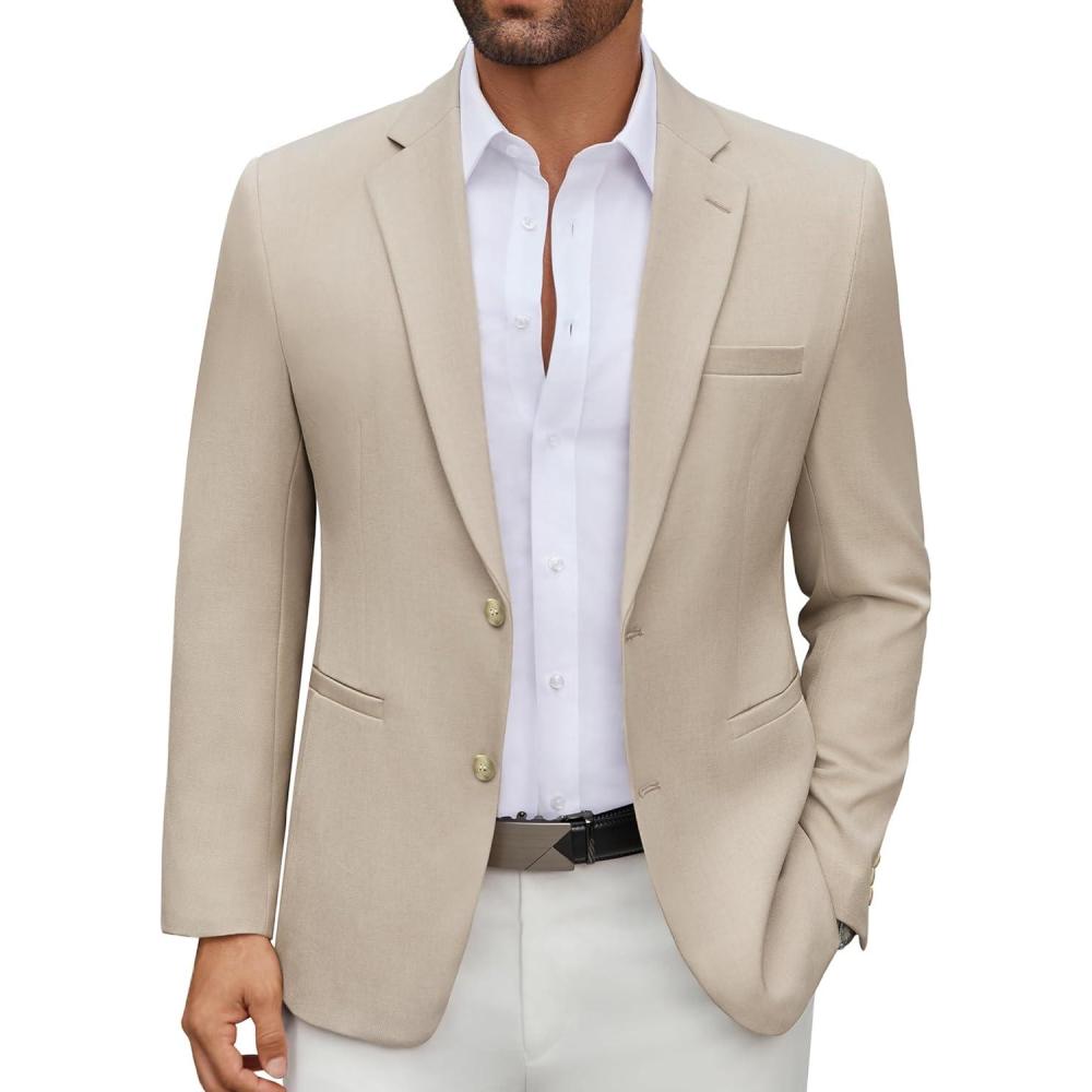 imageCOOFANDY Mens Casual Blazer Regular Fit Lightweight Two Button Sport Coat Suit JacketLight Khaki