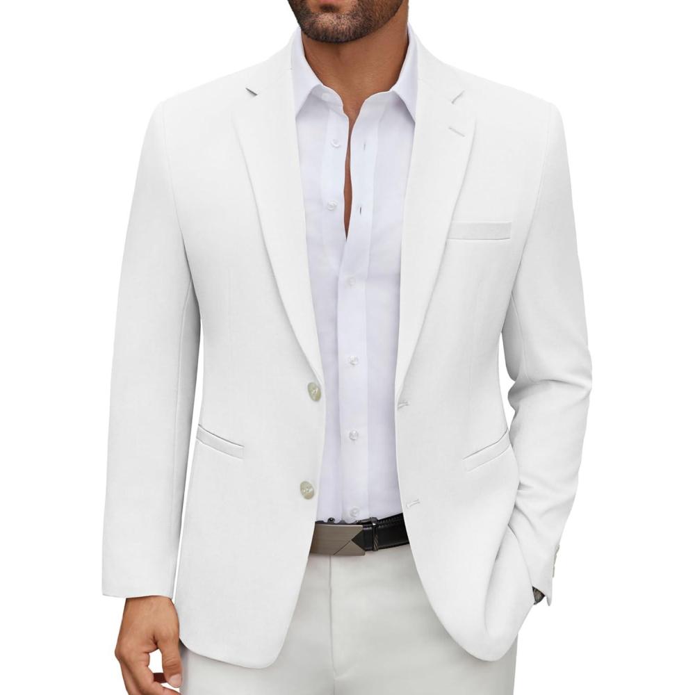imageCOOFANDY Mens Casual Blazer Regular Fit Lightweight Two Button Sport Coat Suit JacketWhite