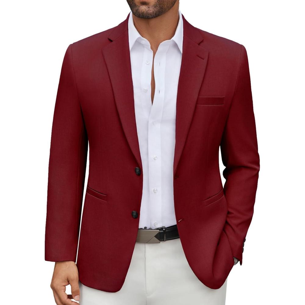 imageCOOFANDY Mens Casual Blazer Regular Fit Lightweight Two Button Sport Coat Suit JacketWine Red