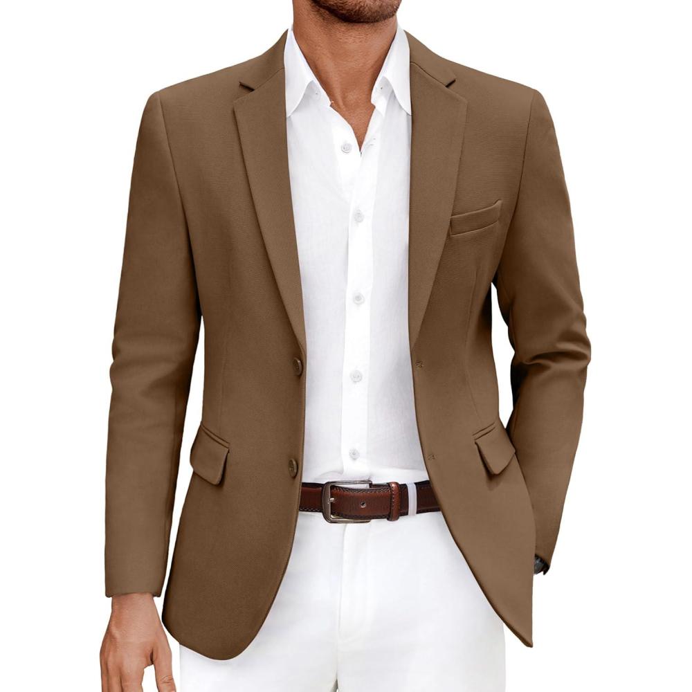 imageCOOFANDY Mens Casual Blazer Slim Fit Lightweight Sport Coat Two Button Suit JacketBrown