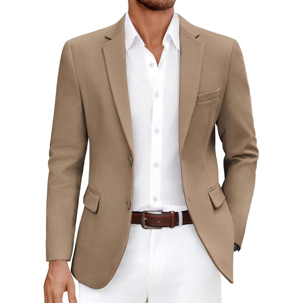 imageCOOFANDY Mens Casual Blazer Slim Fit Lightweight Sport Coat Two Button Suit JacketKhaki