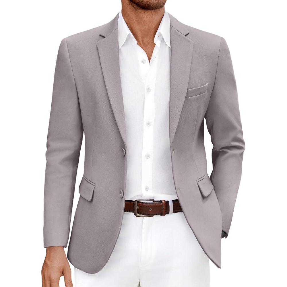 imageCOOFANDY Mens Casual Blazer Slim Fit Lightweight Sport Coat Two Button Suit JacketLight Grey