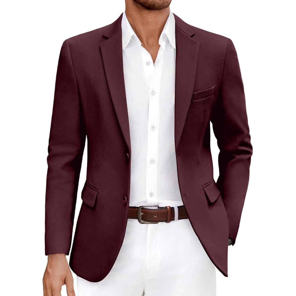 imageCOOFANDY Mens Casual Blazer Slim Fit Lightweight Sport Coat Two Button Suit JacketRed