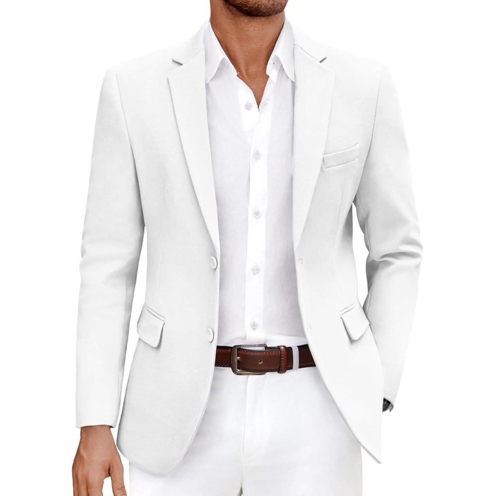 imageCOOFANDY Mens Casual Blazer Slim Fit Lightweight Sport Coat Two Button Suit JacketWhite