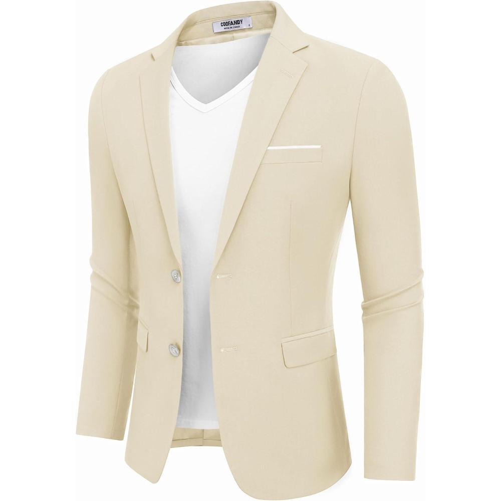 imageCOOFANDY Mens Casual Blazer Slim Fit Sport Coat Suit Jacket Lightweight Two Button Blazer JacketBeige