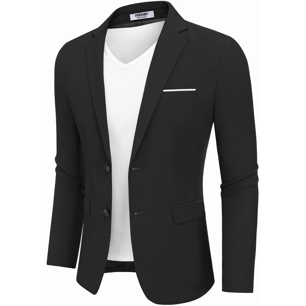 imageCOOFANDY Mens Casual Blazer Slim Fit Sport Coat Suit Jacket Lightweight Two Button Blazer JacketBlack