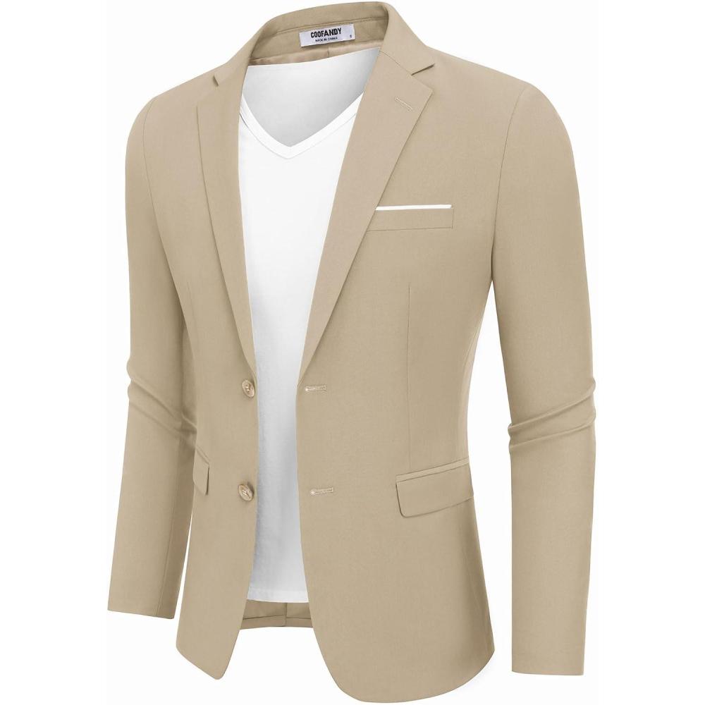 imageCOOFANDY Mens Casual Blazer Slim Fit Sport Coat Suit Jacket Lightweight Two Button Blazer JacketLight Khaki
