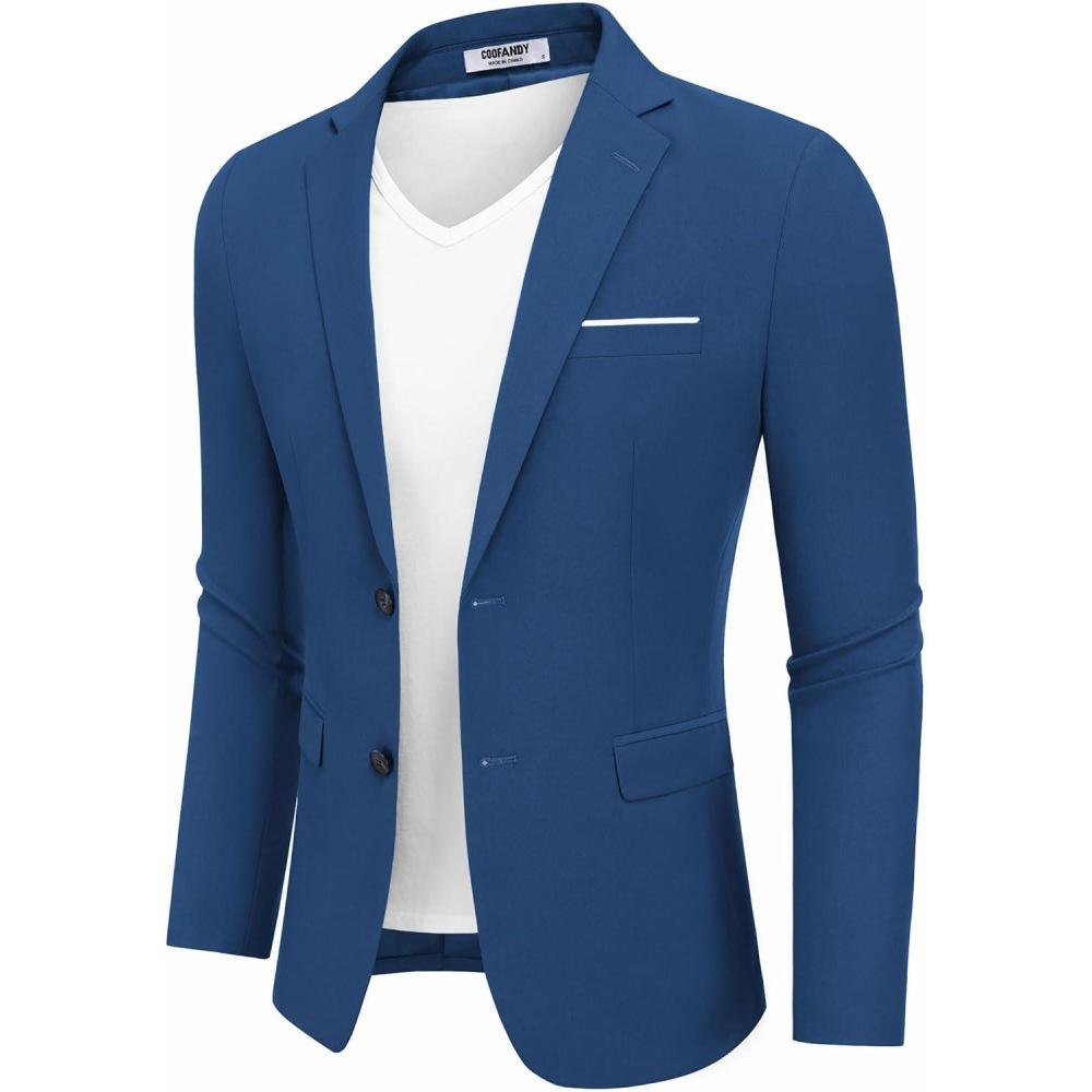 imageCOOFANDY Mens Casual Blazer Slim Fit Sport Coat Suit Jacket Lightweight Two Button Blazer JacketNavy Blue