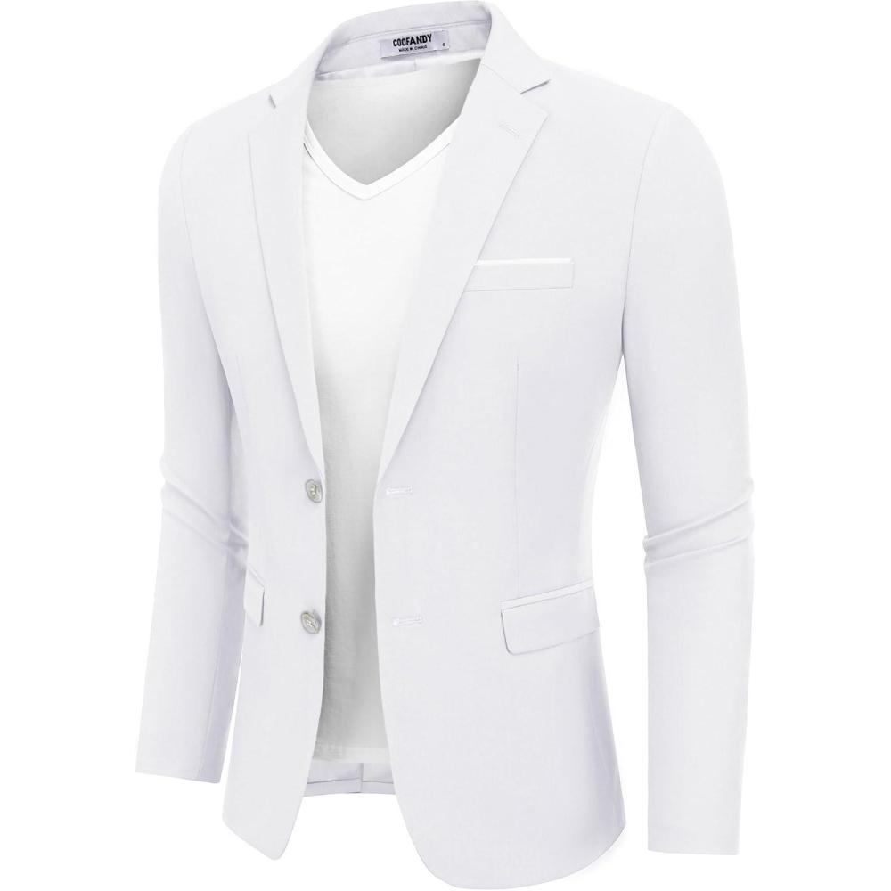 imageCOOFANDY Mens Casual Blazer Slim Fit Sport Coat Suit Jacket Lightweight Two Button Blazer JacketWhite