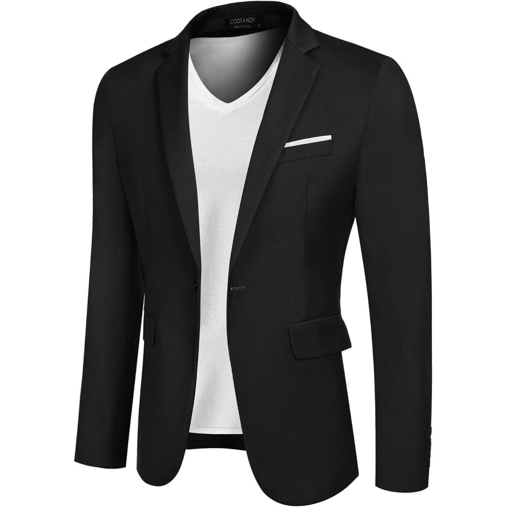 imageCOOFANDY Mens Casual Blazer Slim Fit Sport Coats One Button Business Suit JacketBlack