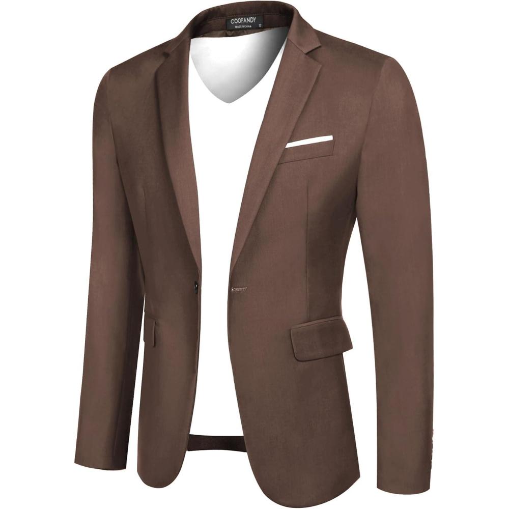 imageCOOFANDY Mens Casual Blazer Slim Fit Sport Coats One Button Business Suit JacketBrown