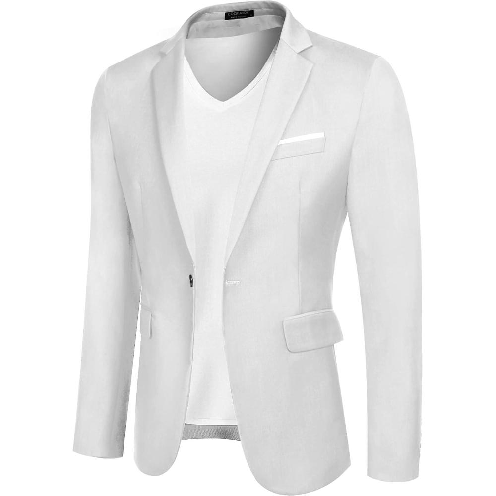 imageCOOFANDY Mens Casual Blazer Slim Fit Sport Coats One Button Business Suit JacketWhite
