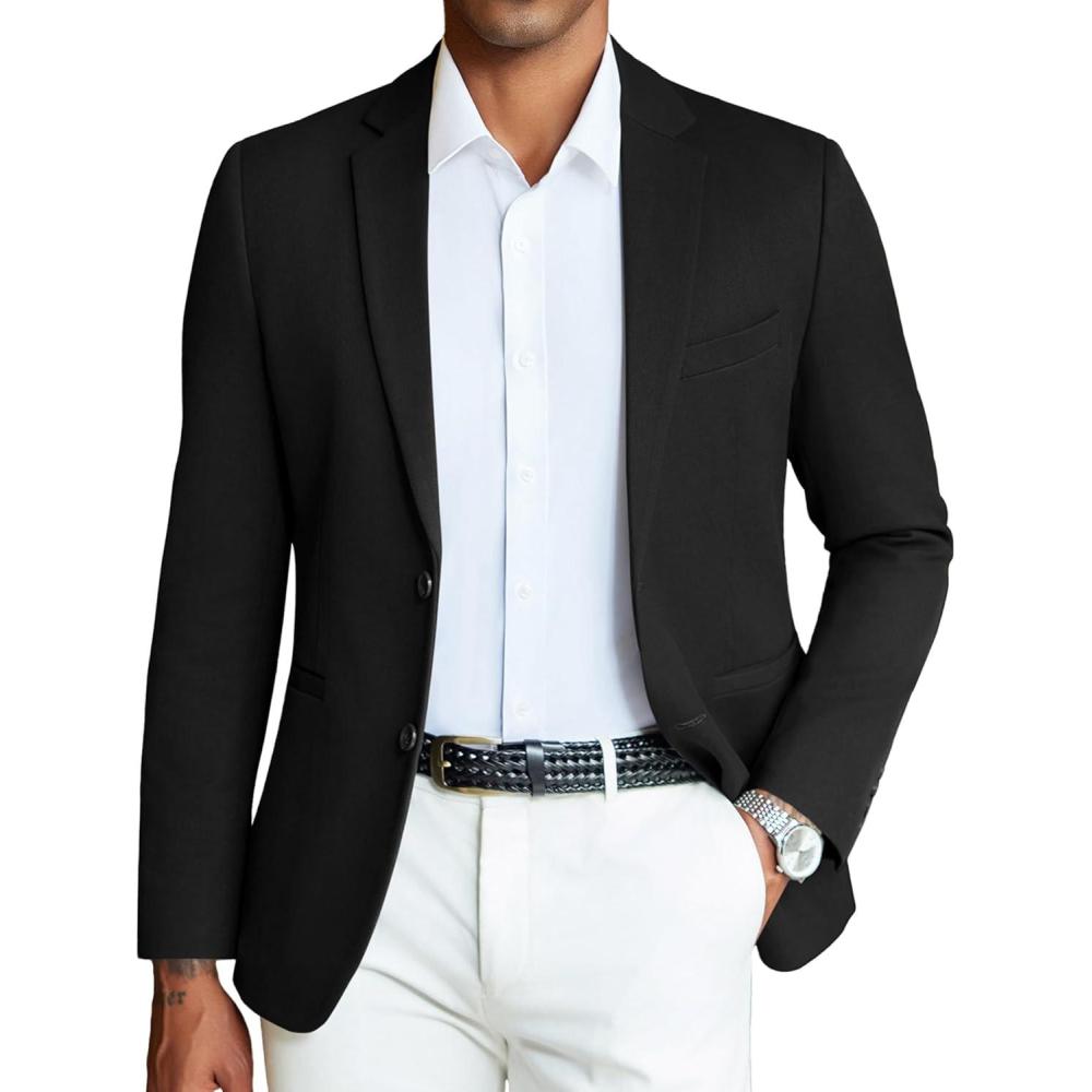imageCOOFANDY Mens Casual Blazer Slim Fit Sport Coats Two Button Knit Textured Suit JacketBlack