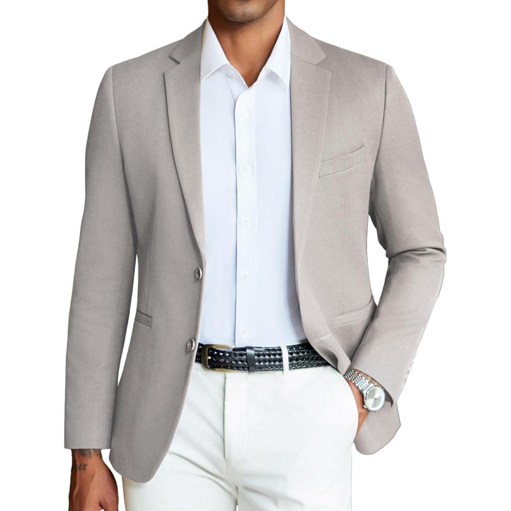 imageCOOFANDY Mens Casual Blazer Slim Fit Sport Coats Two Button Knit Textured Suit JacketLight Grey