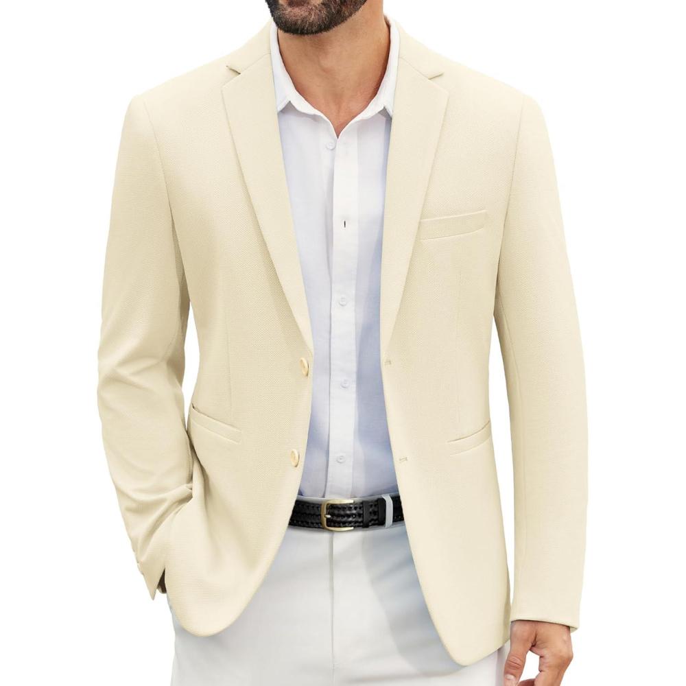 imageCOOFANDY Mens Casual Blazer Slim Fit Suit Jackets Two Button Lightweight Knit Sport CoatBeige