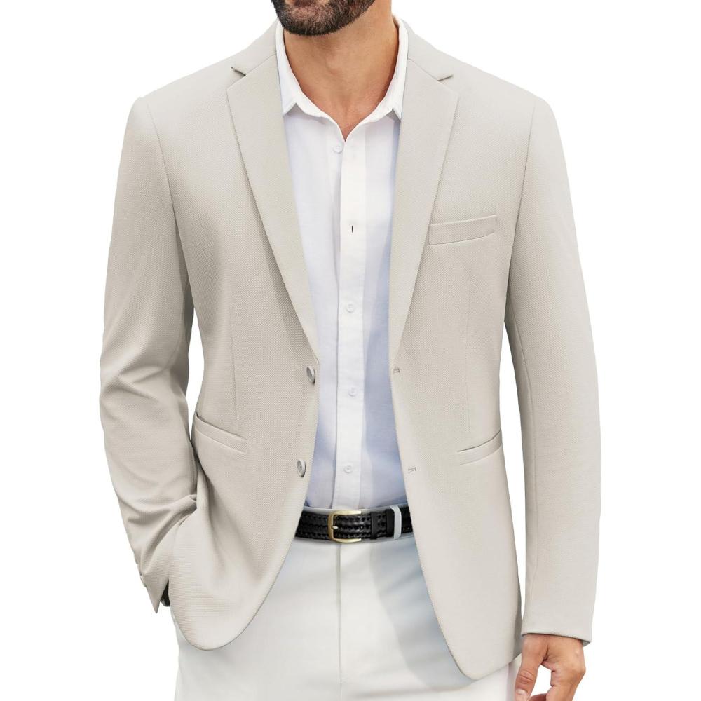 imageCOOFANDY Mens Casual Blazer Slim Fit Suit Jackets Two Button Lightweight Knit Sport CoatLight Grey