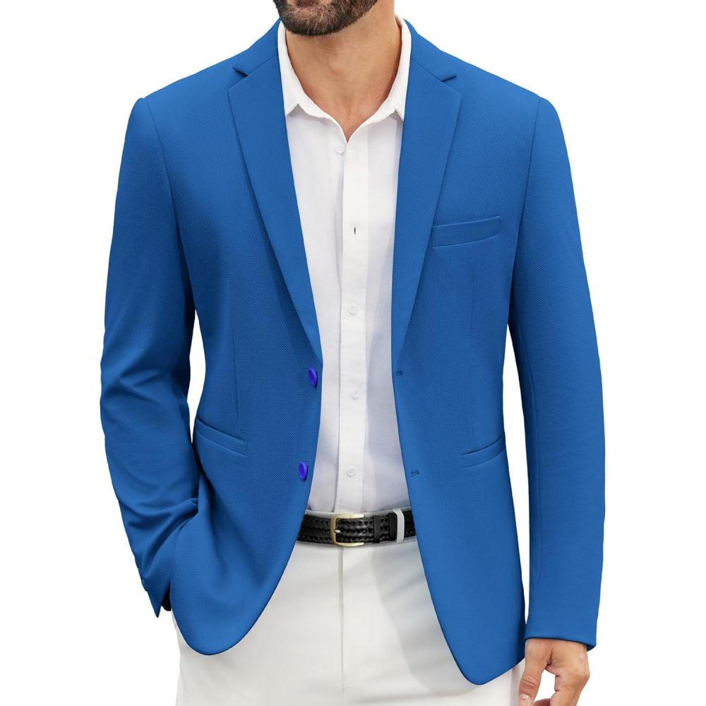 imageCOOFANDY Mens Casual Blazer Slim Fit Suit Jackets Two Button Lightweight Knit Sport CoatRoyal Blue