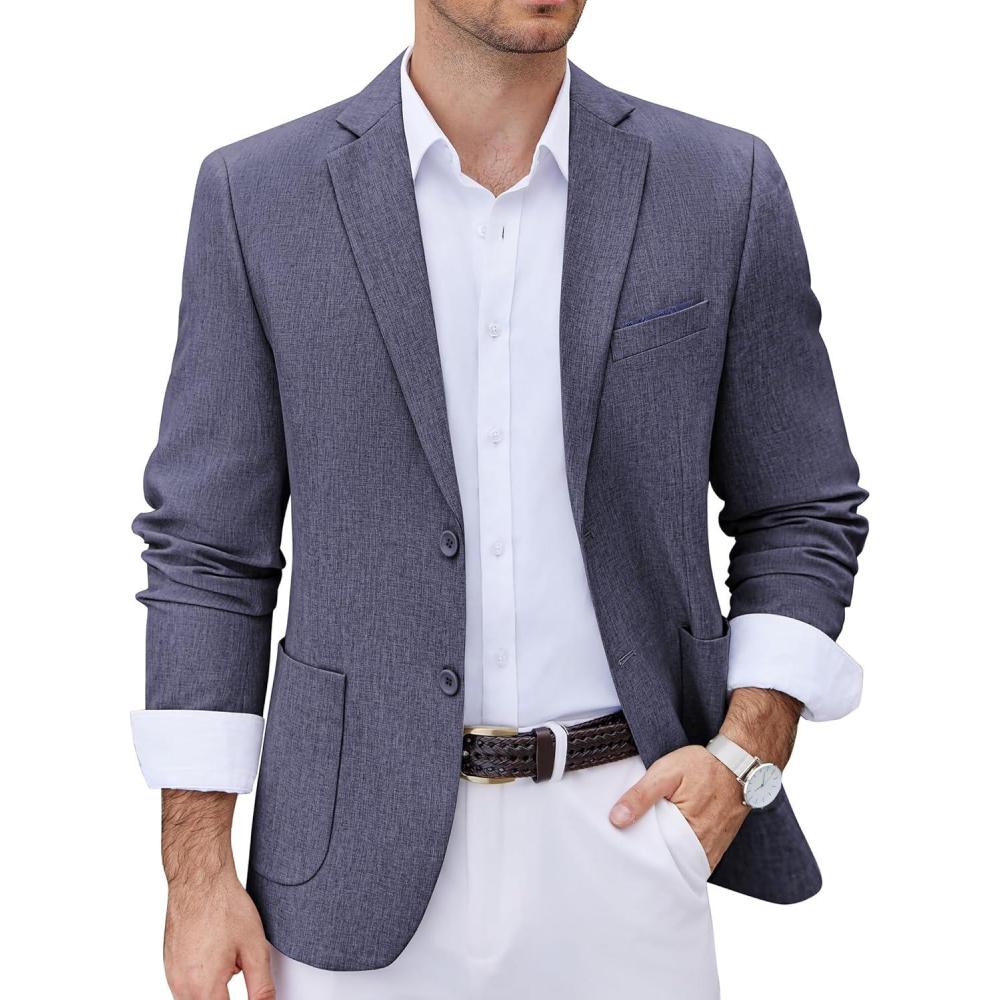 imageCOOFANDY Mens Casual Blazer Two Button Sport Coats Lightweight Printed Lining Suit JacketBlue