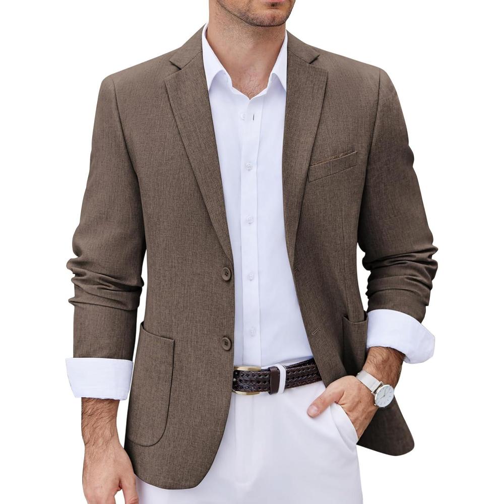 imageCOOFANDY Mens Casual Blazer Two Button Sport Coats Lightweight Printed Lining Suit JacketBrown