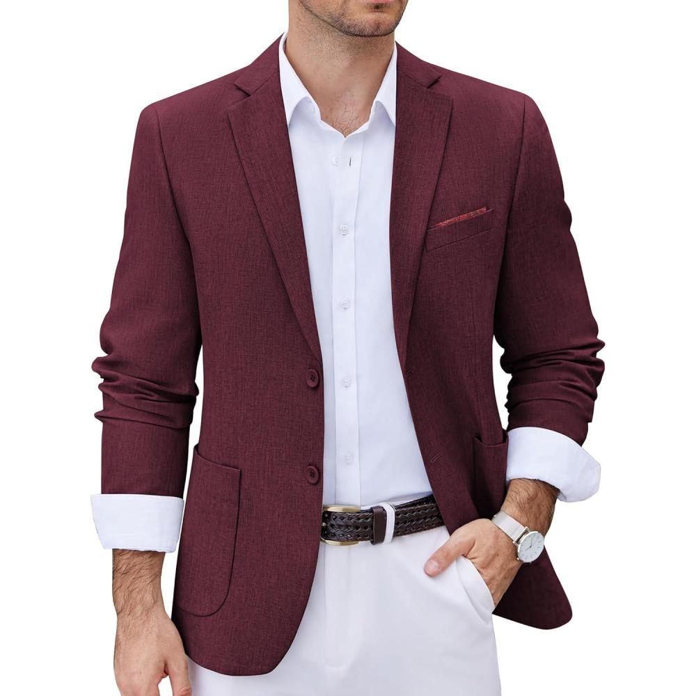 imageCOOFANDY Mens Casual Blazer Two Button Sport Coats Lightweight Printed Lining Suit JacketDark Red