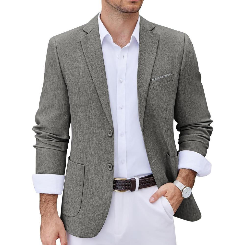 imageCOOFANDY Mens Casual Blazer Two Button Sport Coats Lightweight Printed Lining Suit JacketGrey