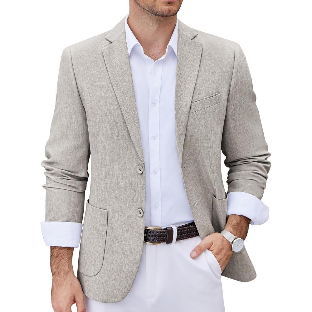 imageCOOFANDY Mens Casual Blazer Two Button Sport Coats Lightweight Printed Lining Suit JacketLight Grey
