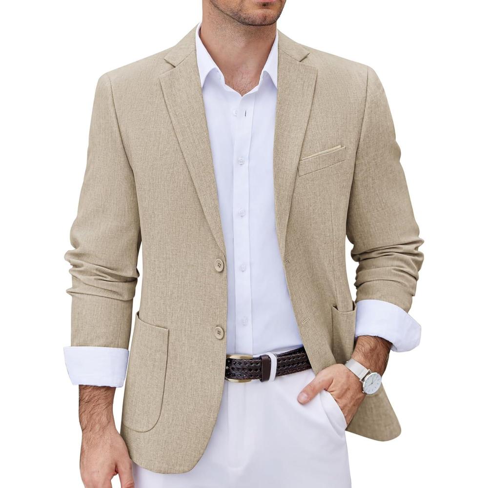 imageCOOFANDY Mens Casual Blazer Two Button Sport Coats Lightweight Printed Lining Suit JacketLight Khaki