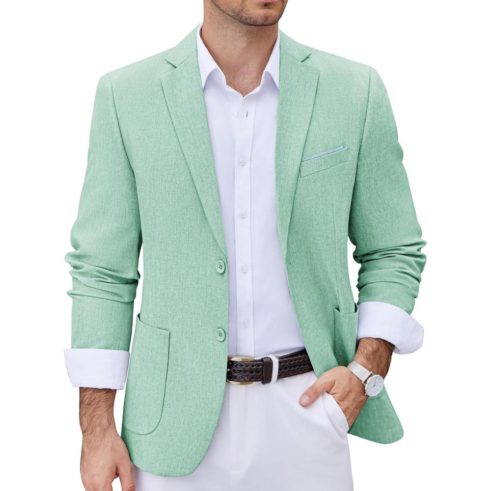 imageCOOFANDY Mens Casual Blazer Two Button Sport Coats Lightweight Printed Lining Suit JacketMint Green