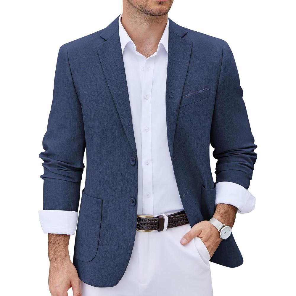 imageCOOFANDY Mens Casual Blazer Two Button Sport Coats Lightweight Printed Lining Suit JacketNavy Blue