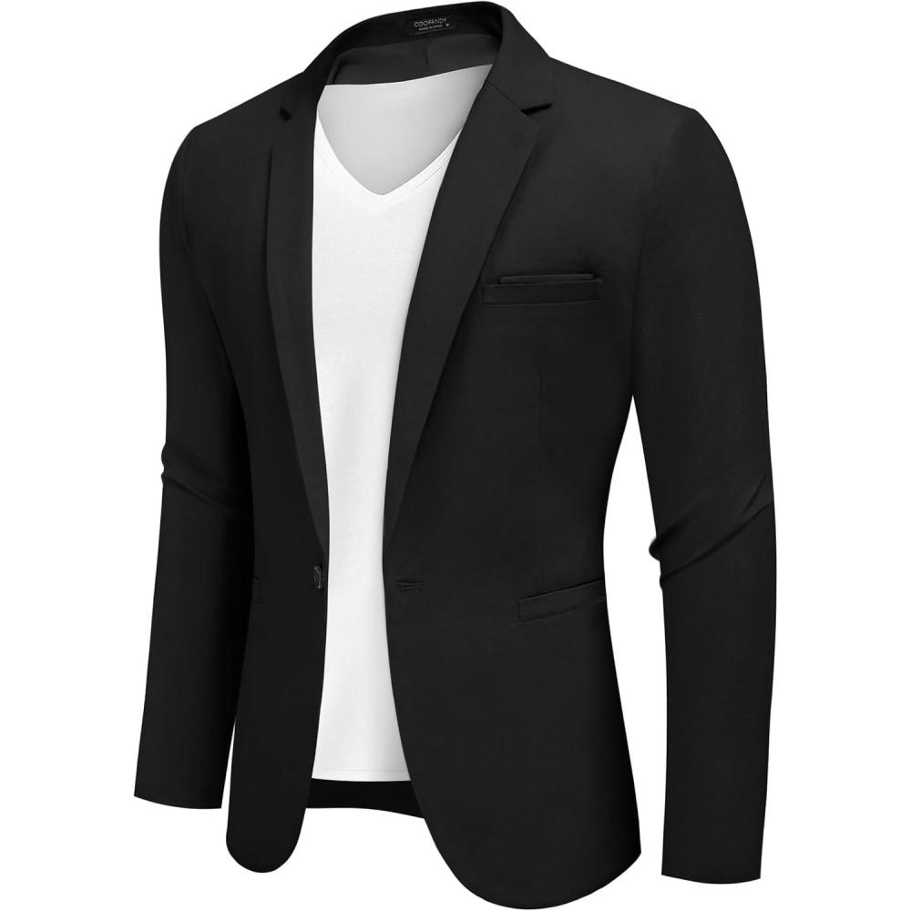 imageCOOFANDY Mens Casual Blazers Sport Coats Slim Fit Cotton Sport Jackets 1 Button Lightweight Suit JacketsA Black