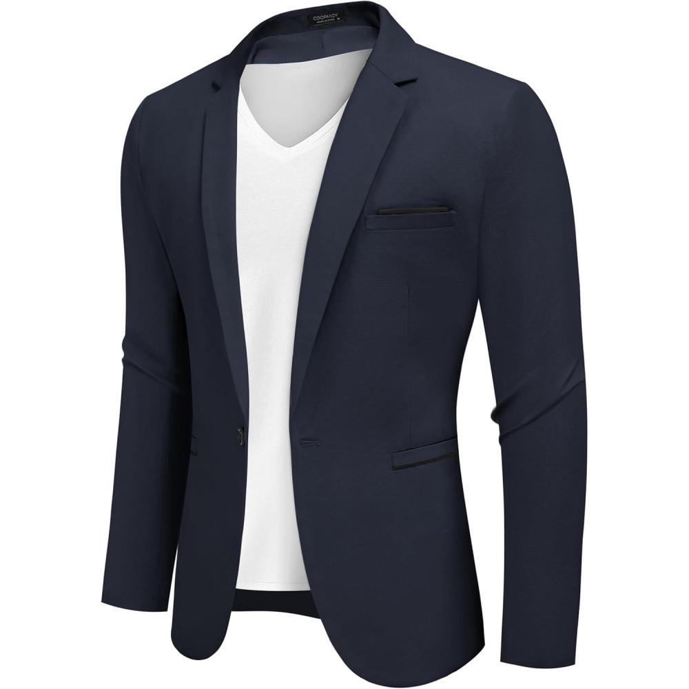 imageCOOFANDY Mens Casual Blazers Sport Coats Slim Fit Cotton Sport Jackets 1 Button Lightweight Suit JacketsA Navy Blue