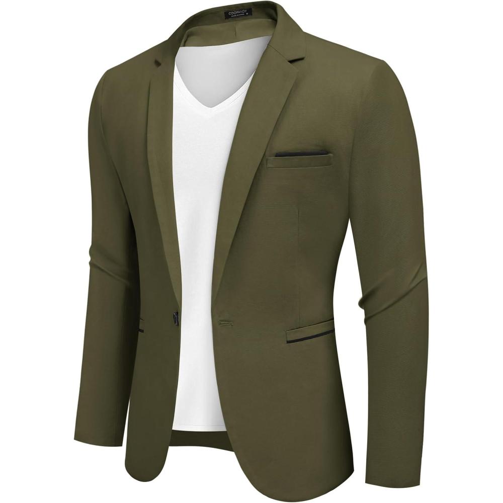 imageCOOFANDY Mens Casual Blazers Sport Coats Slim Fit Cotton Sport Jackets 1 Button Lightweight Suit JacketsB Army Green