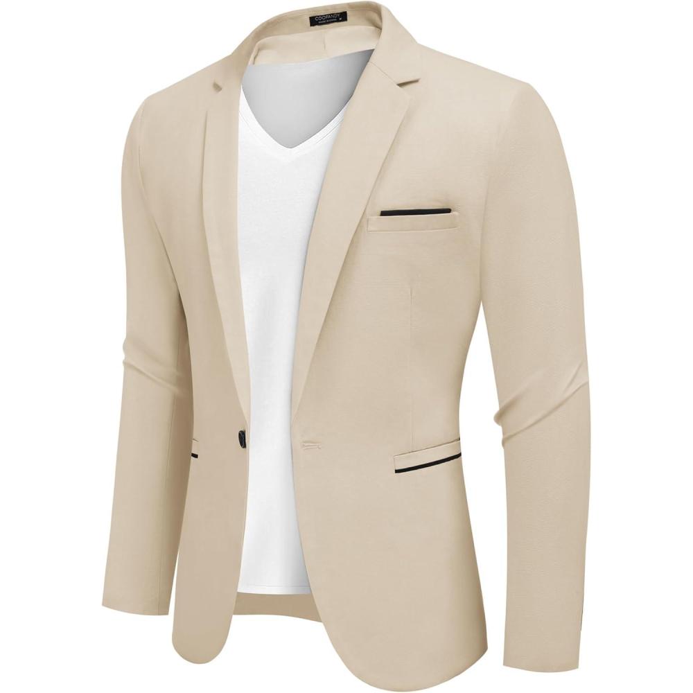 imageCOOFANDY Mens Casual Blazers Sport Coats Slim Fit Cotton Sport Jackets 1 Button Lightweight Suit JacketsB Khaki