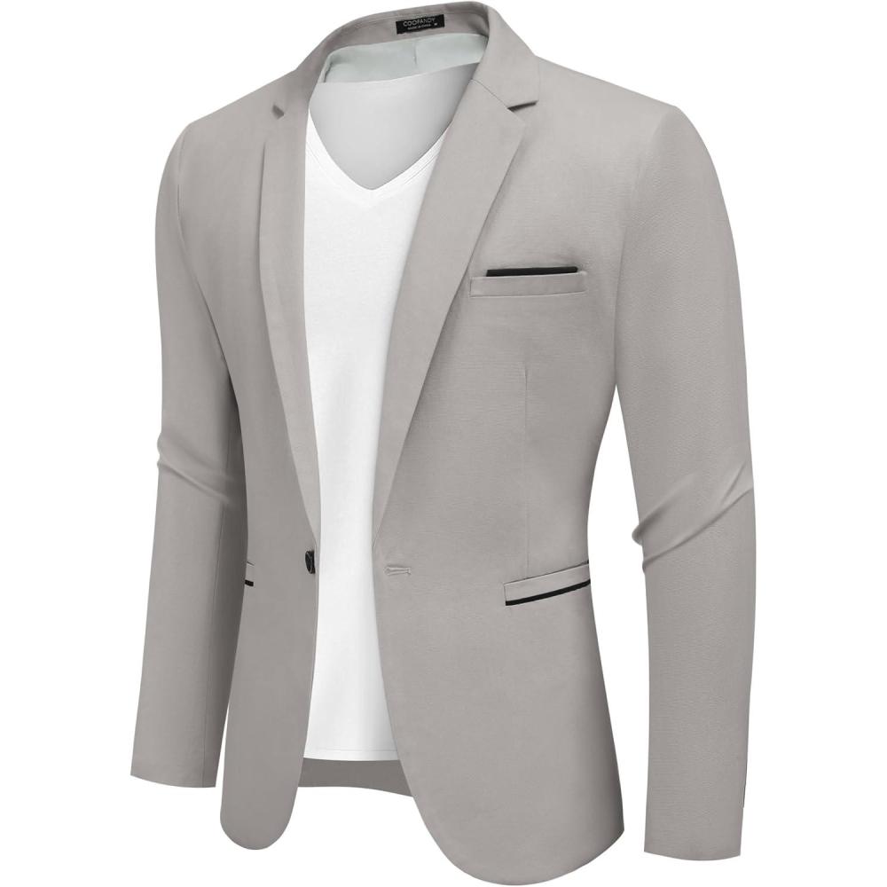 imageCOOFANDY Mens Casual Blazers Sport Coats Slim Fit Cotton Sport Jackets 1 Button Lightweight Suit JacketsB Light Grey