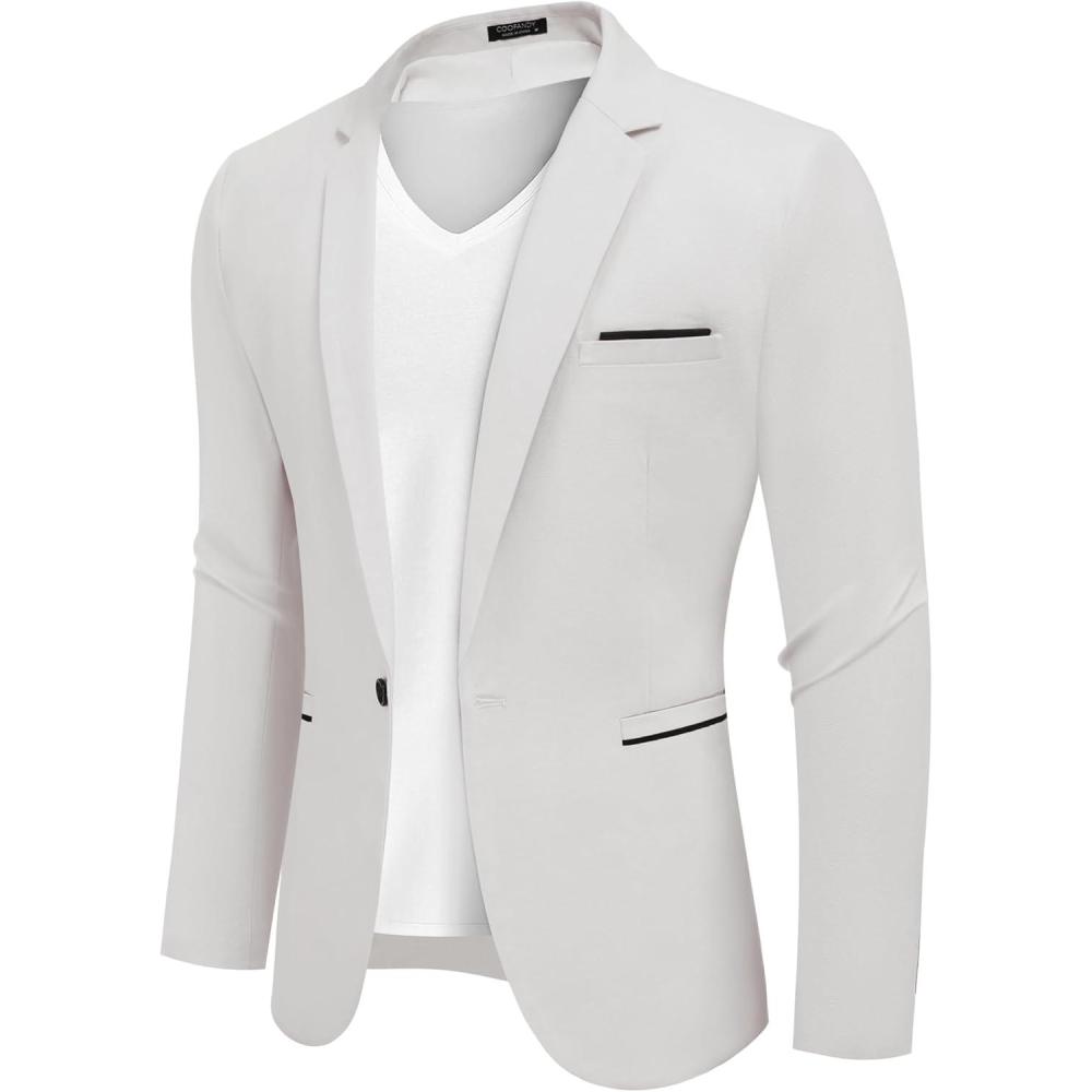 imageCOOFANDY Mens Casual Blazers Sport Coats Slim Fit Cotton Sport Jackets 1 Button Lightweight Suit JacketsB White