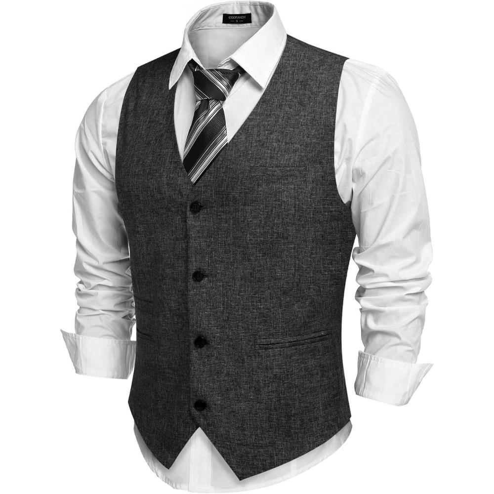 imageCOOFANDY Mens Casual Business Vests Lightweight Waistcoat Slim Fit Suit VestBlack
