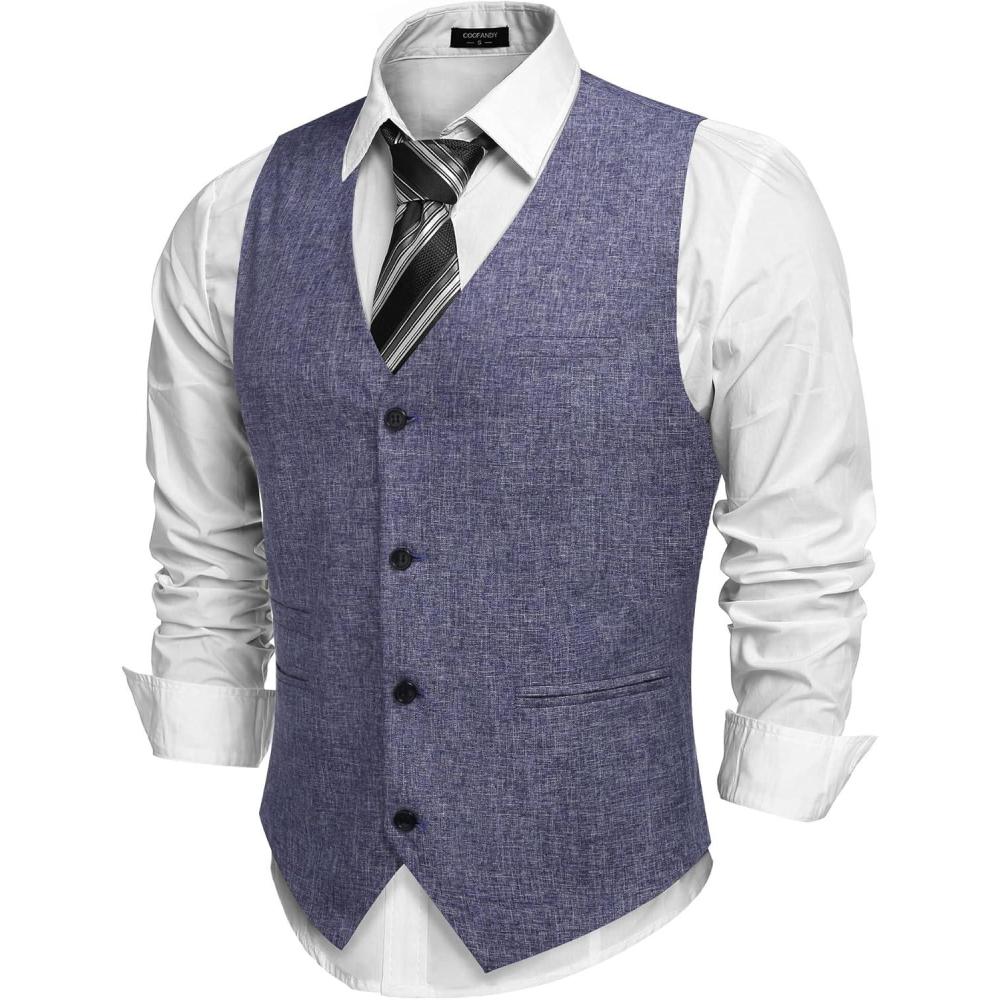 imageCOOFANDY Mens Casual Business Vests Lightweight Waistcoat Slim Fit Suit VestBlue