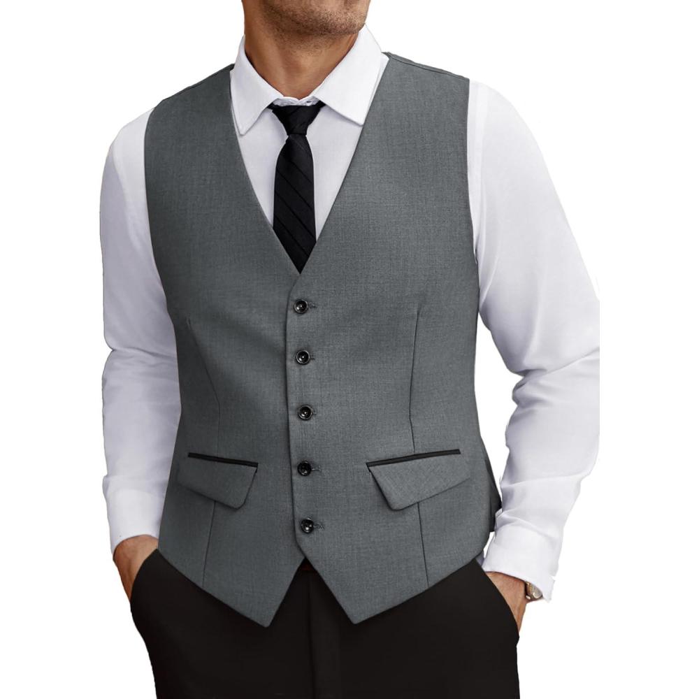 imageCOOFANDY Mens Casual Business Vests Lightweight Waistcoat Slim Fit Suit VestDark Gray