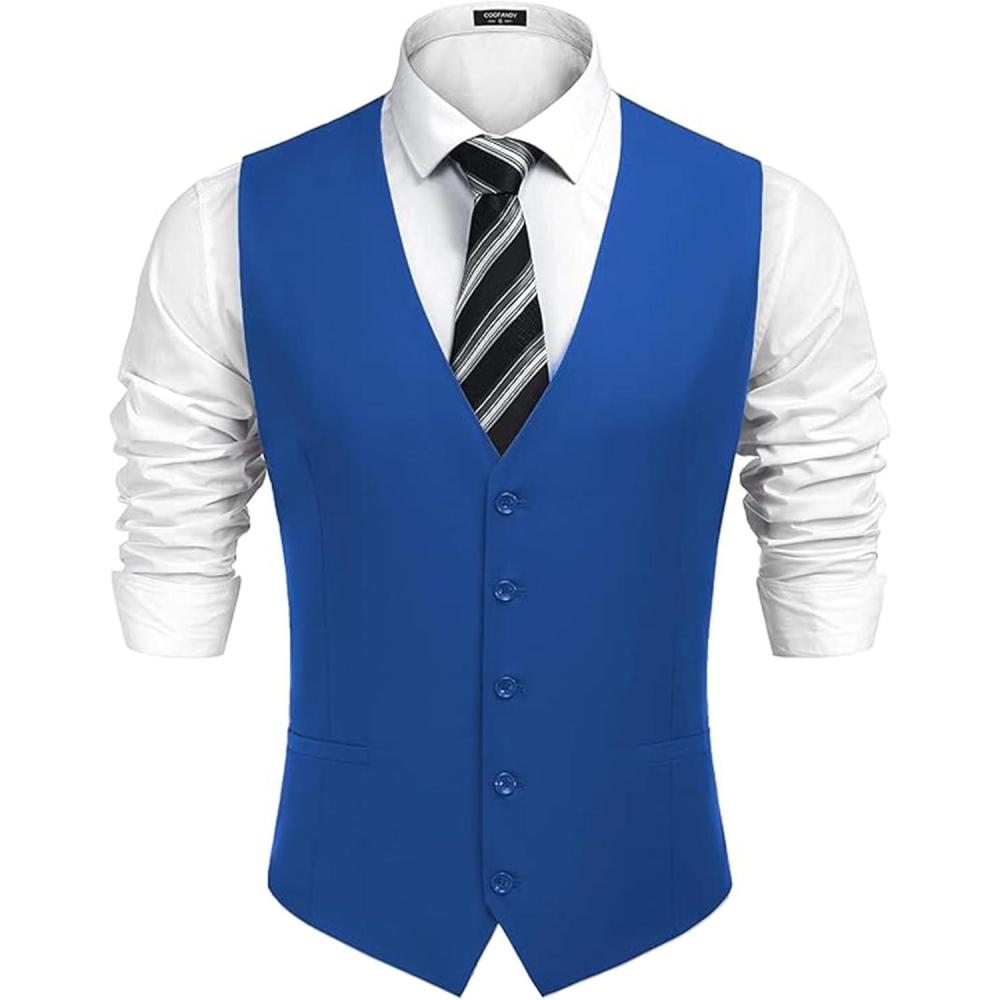 imageCOOFANDY Mens Casual Business Vests Lightweight Waistcoat Slim Fit Suit VestRoyal Blue